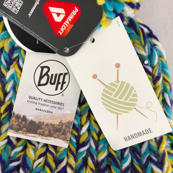 Buff Beanie Hat Knit Handmade Pom Colorful Fleece - Picture 3 of 5